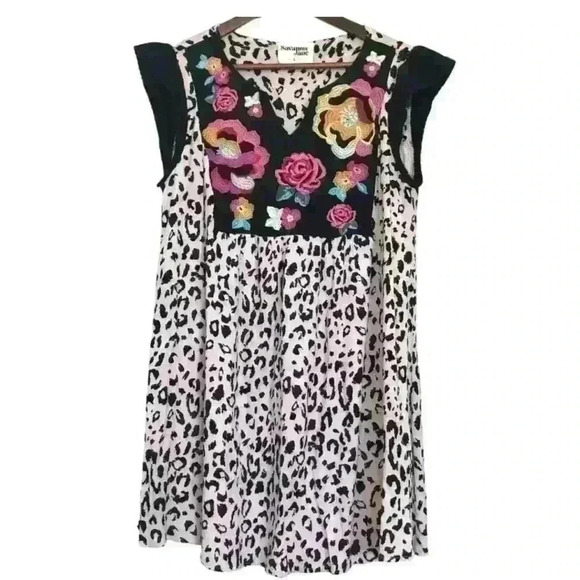 Savanna Jane Leopard Babydoll Dress A Line Swing Floral Boho 90s Medium - Picture 1 of 7